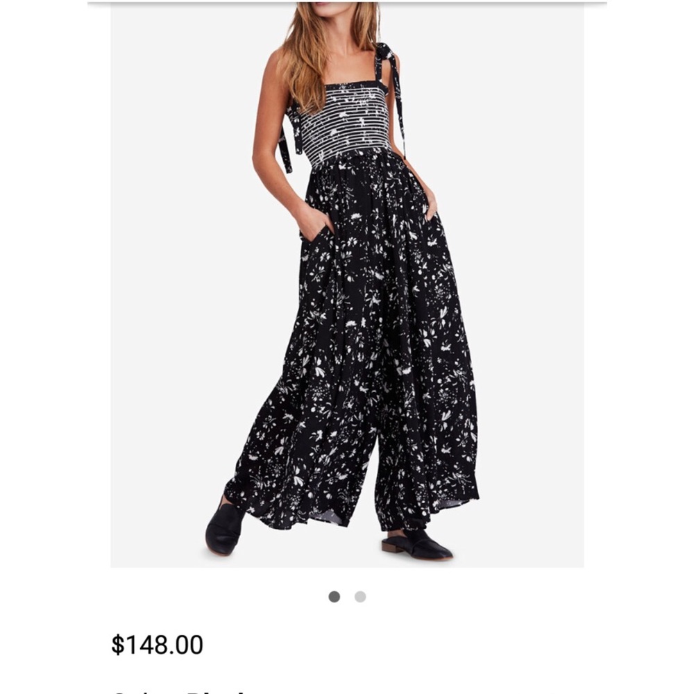 Free People Black Floral Print Jumpsuit Size M